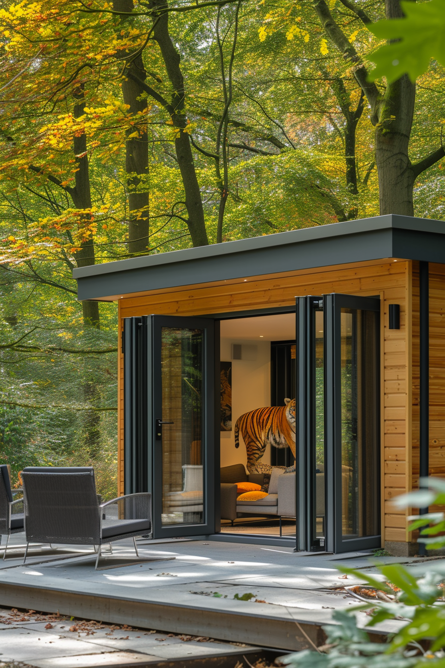 Garden room with bifold doors in forest