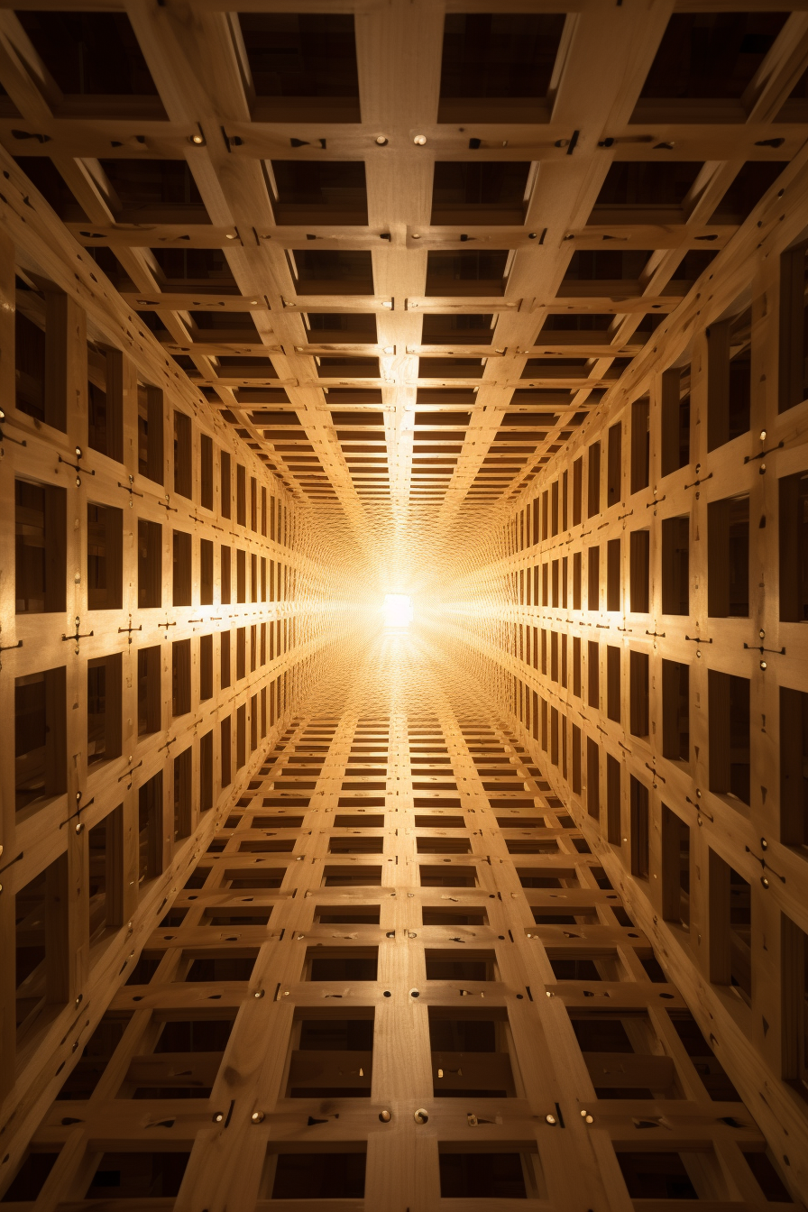 Ceiling with Wooden Beams and White Light