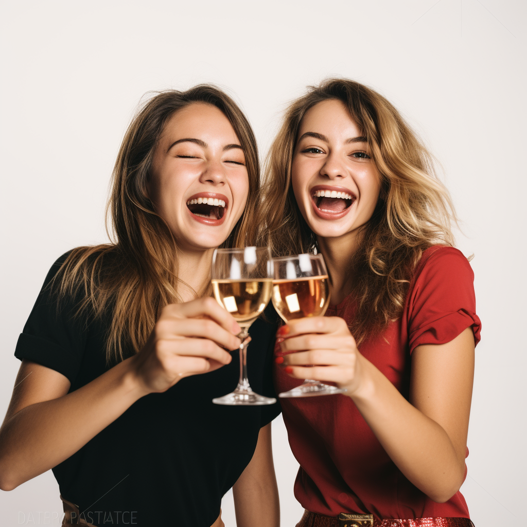 Two Girls Celebrating with Champagne