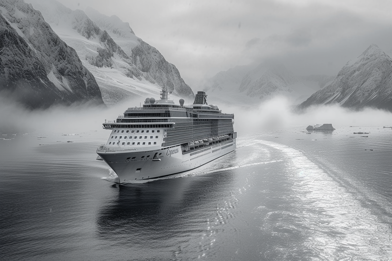 Celebrity cruise ship in Alaska with glaciers