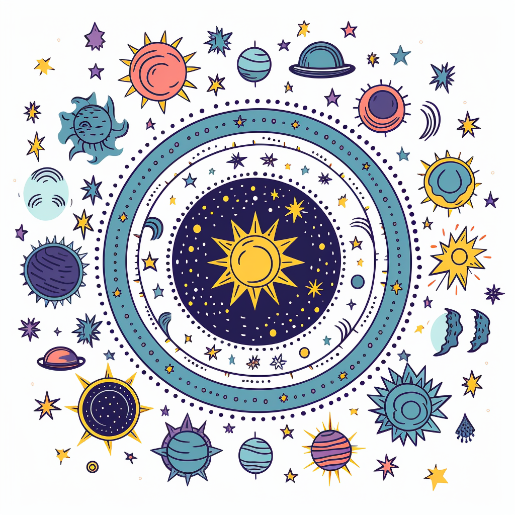 Celestial astrological clipart on white background