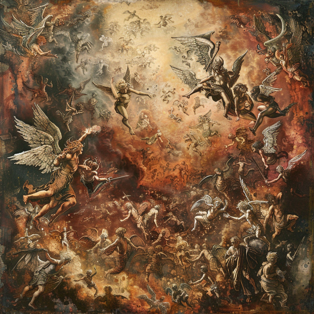 Celestial battle between angels and demons