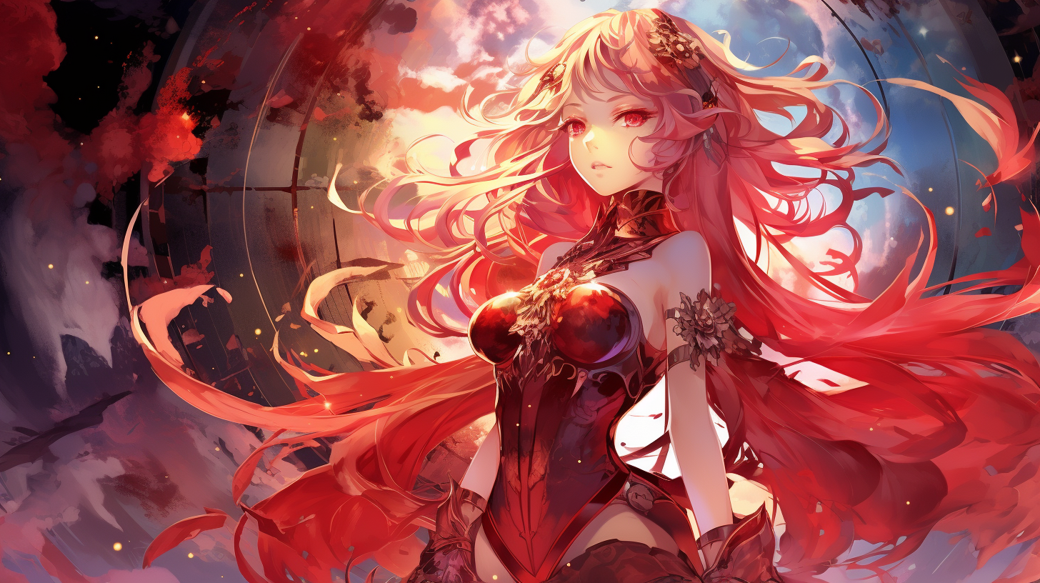 Dynamic Anime Artwork of a Female Character with Celestial Bodies