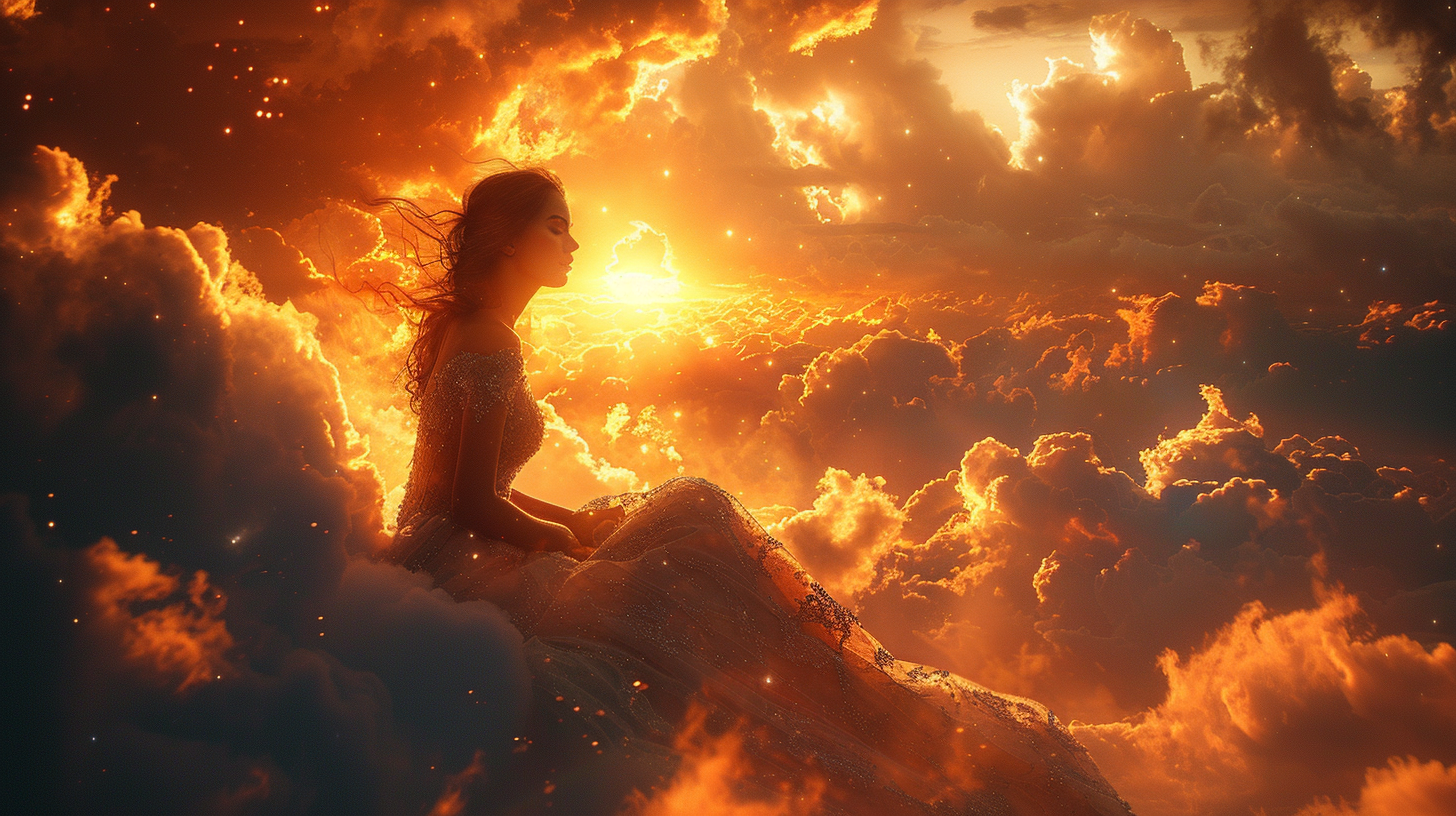 woman on celestial cloud fantasy