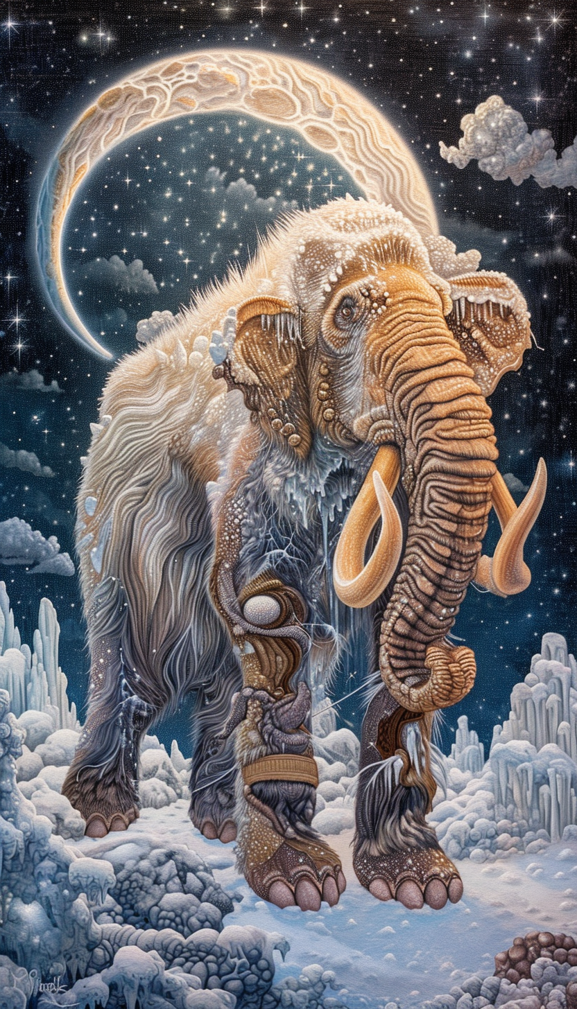 Celestial Ice Giants and Starlit Mammoths in Pastels