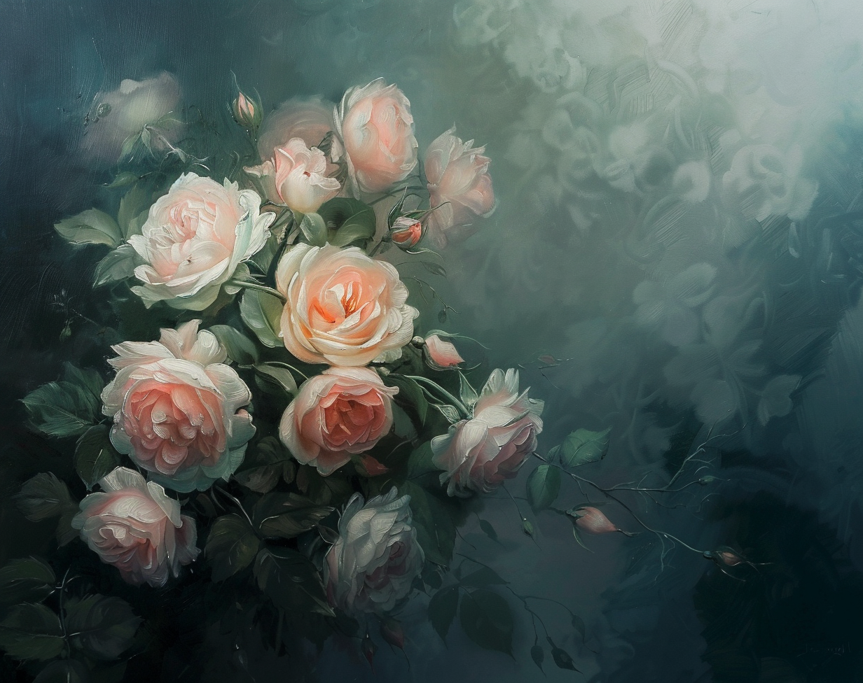 Celestial Roses Bouquet Painting Art