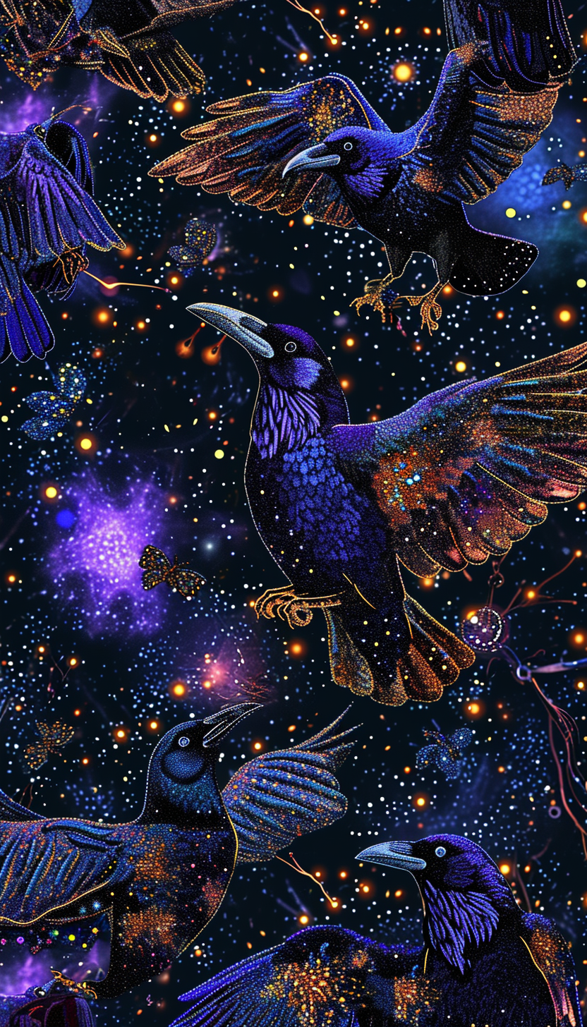 Cosmic Ravens Embroidered Pattern