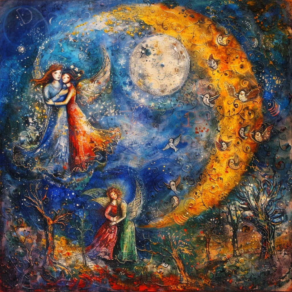 Celestial stars moon angels art