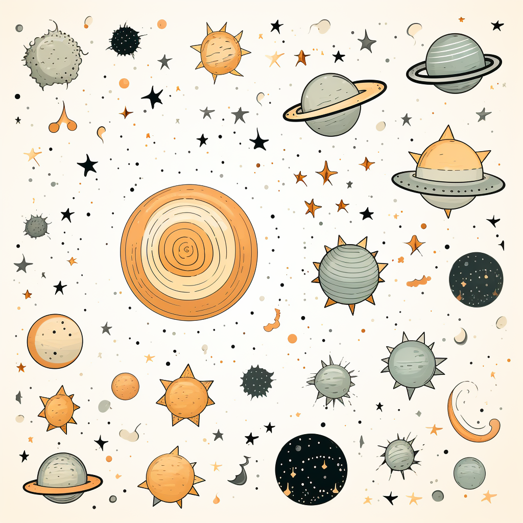 Celestial Doodle Clipart on White Background