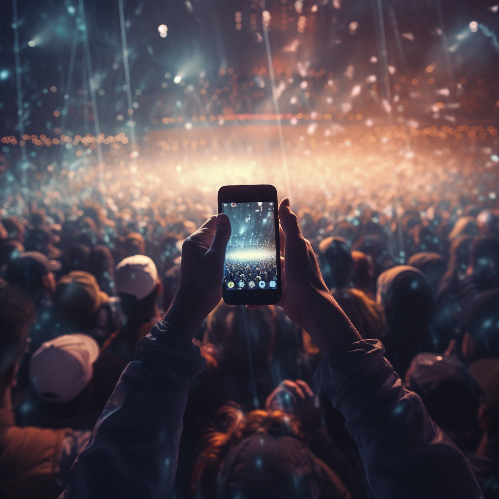 Photorealistic image of cellphone flash at big concert