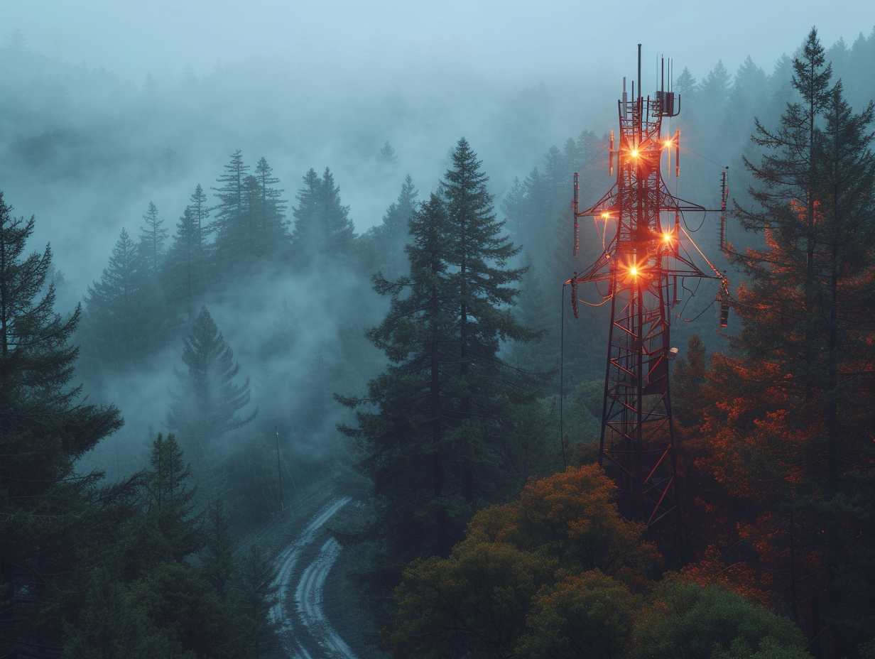 Camouflaged cellphone tower in California forest