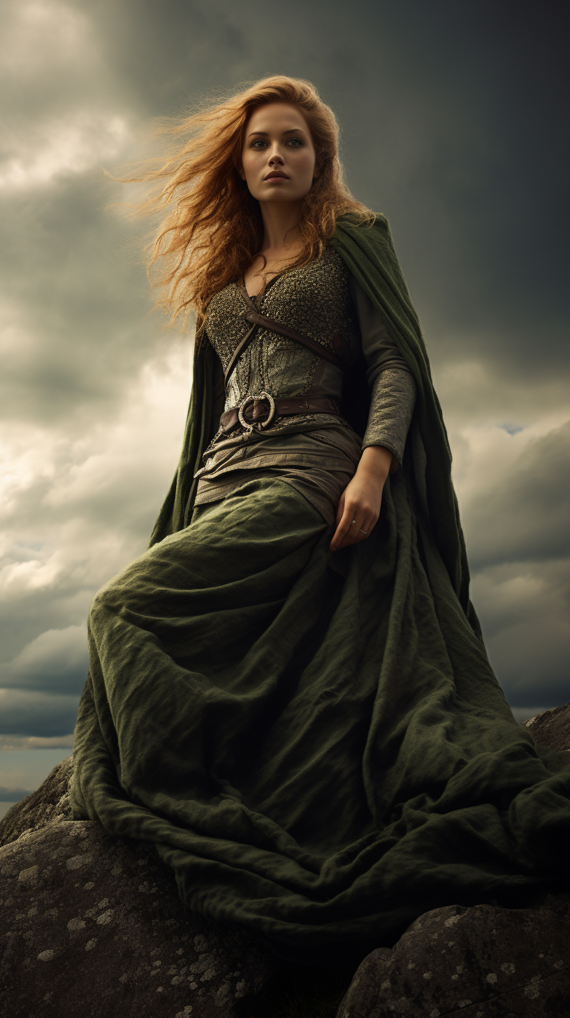 Beautiful Celtic Pagan Woman near Standing Stones