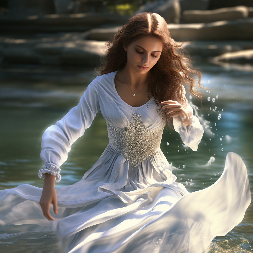 Celtic woman controlling water in white clothes