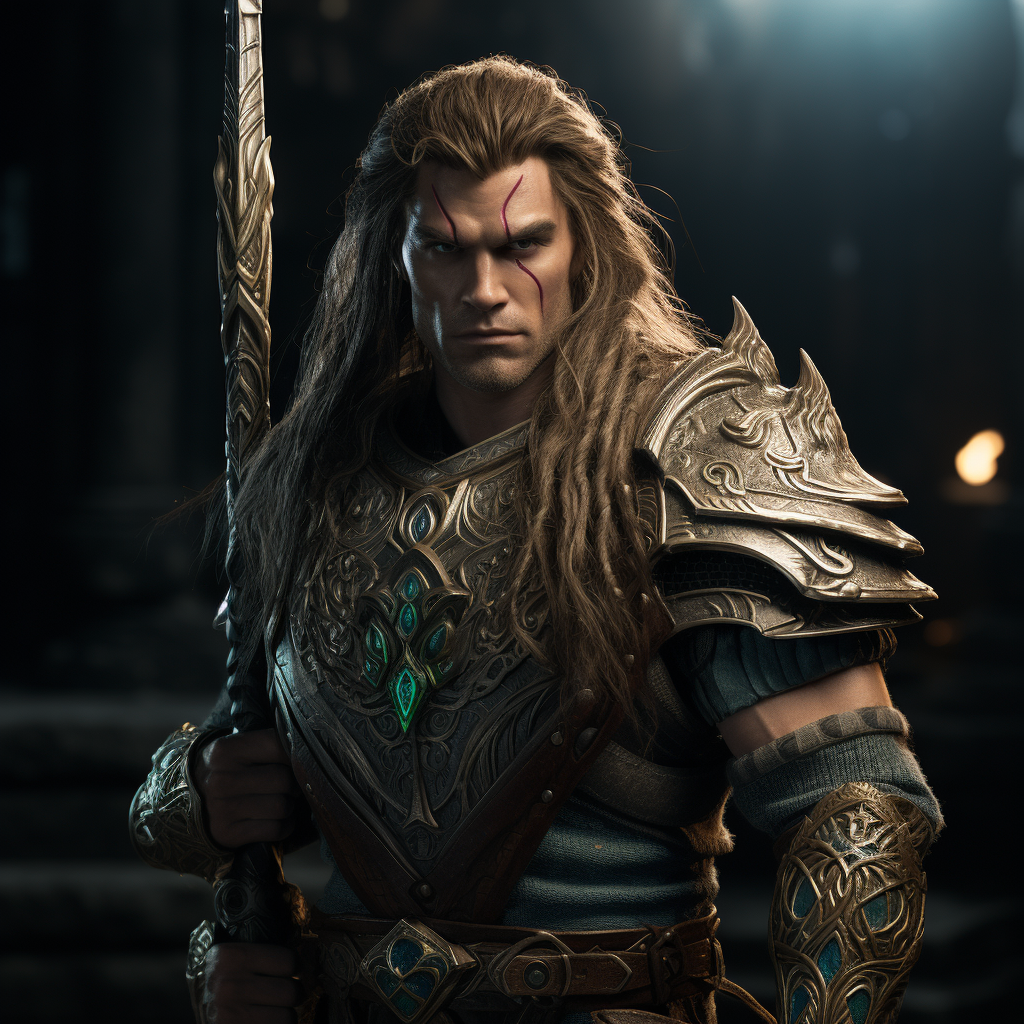 Muscular Male Celtic Elf Warrior with Mystical Sword