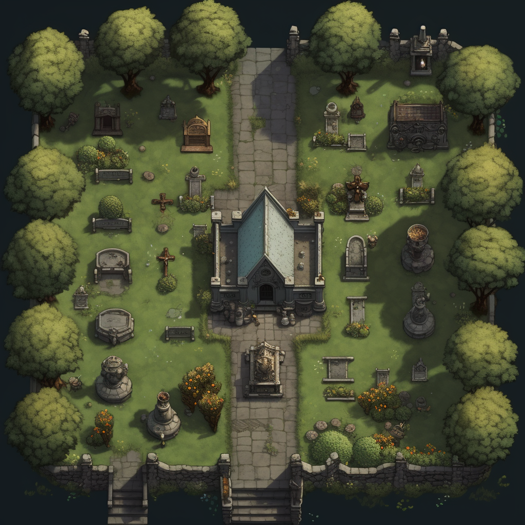 RPG cemetery battlemap illustration