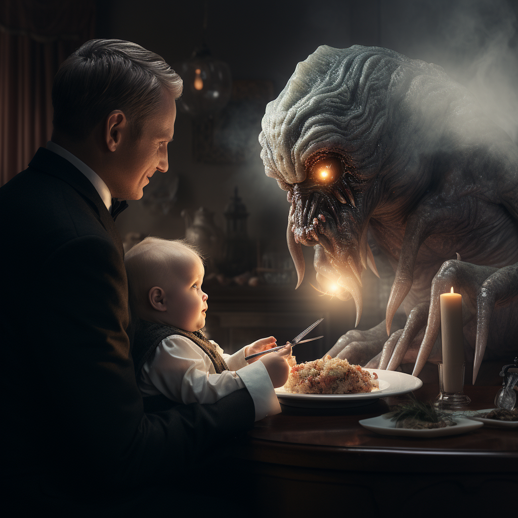 Cenobite giving food to baby