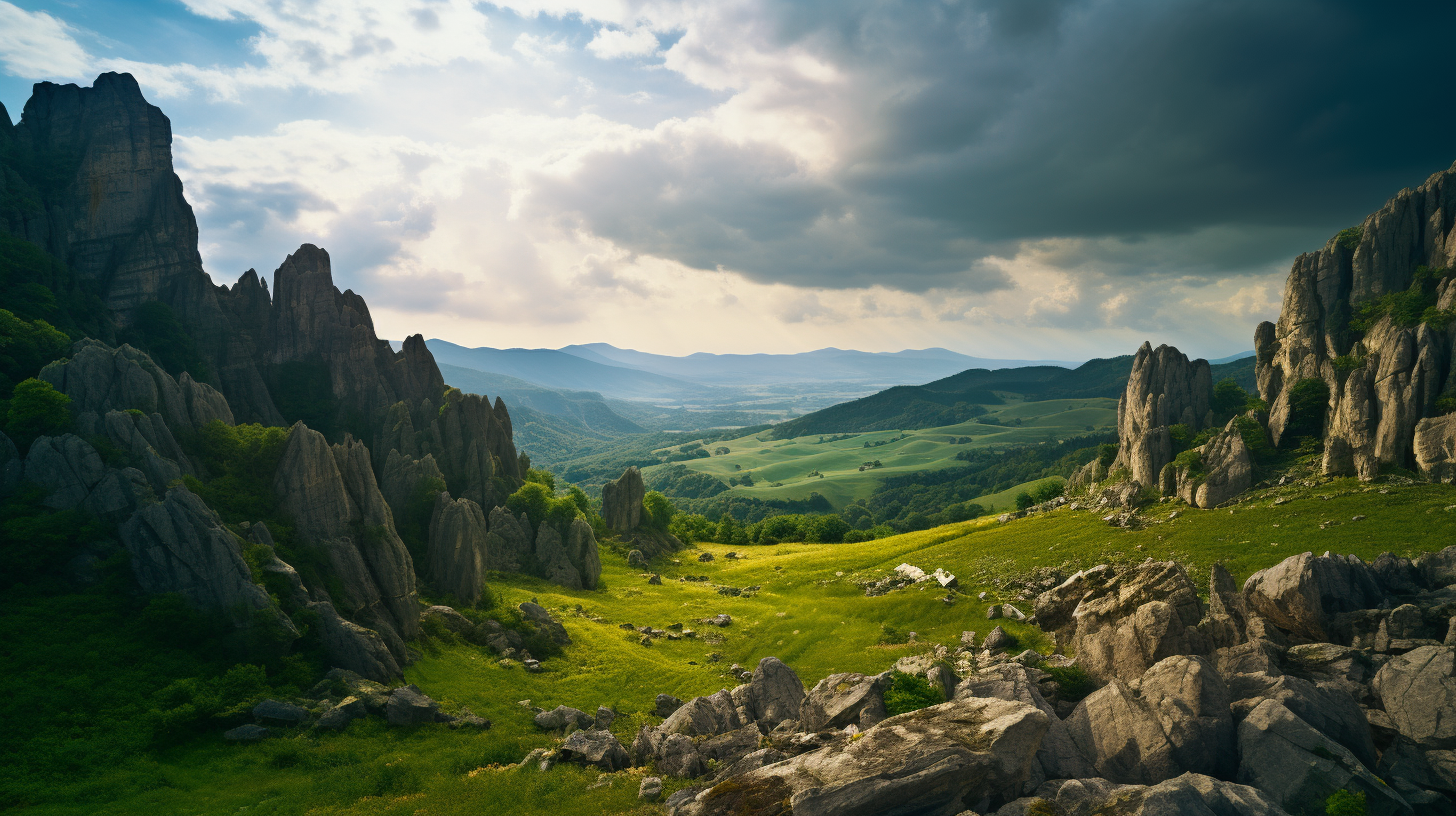 Rugged countryside with limestone rocks