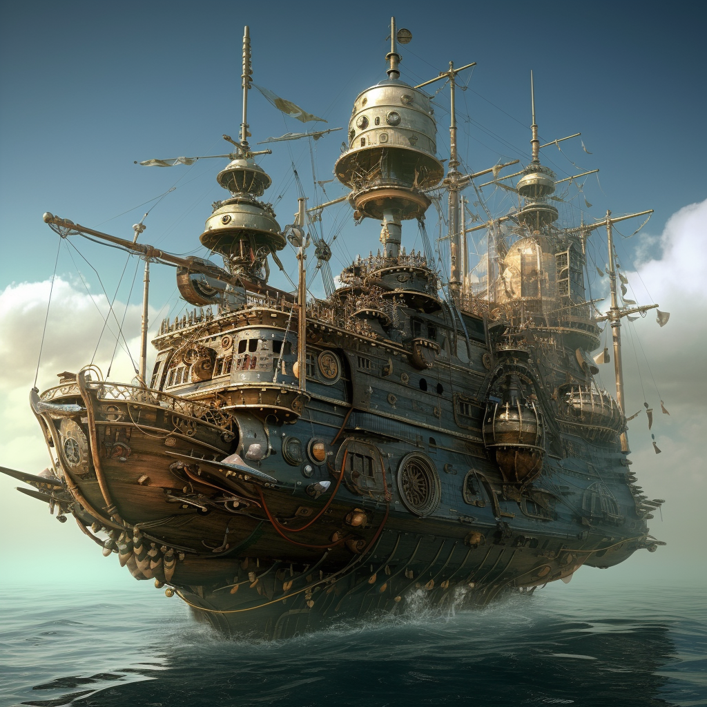 Ship in 18th Century Nanopunk Steampunk Style