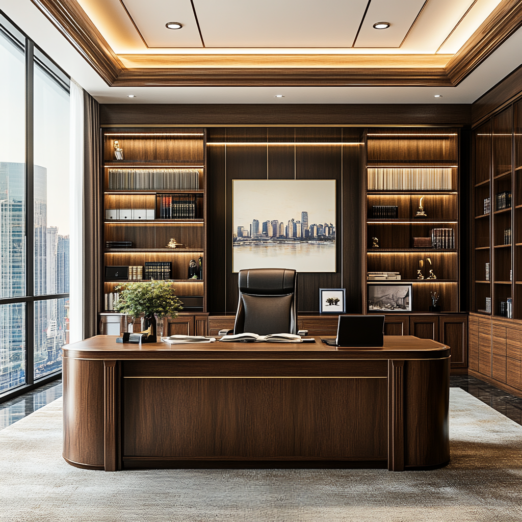 CEO office with luxurious wooden desk