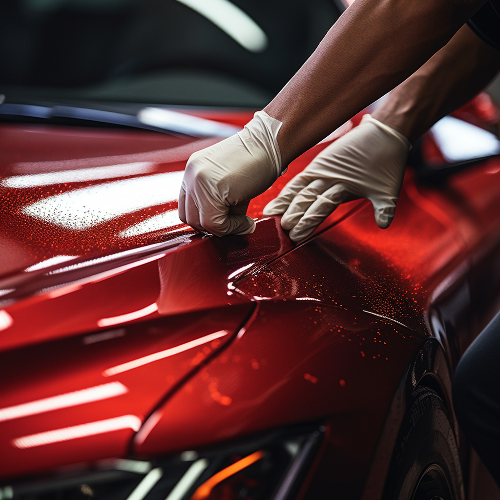 Hands applying ceramic coating to car