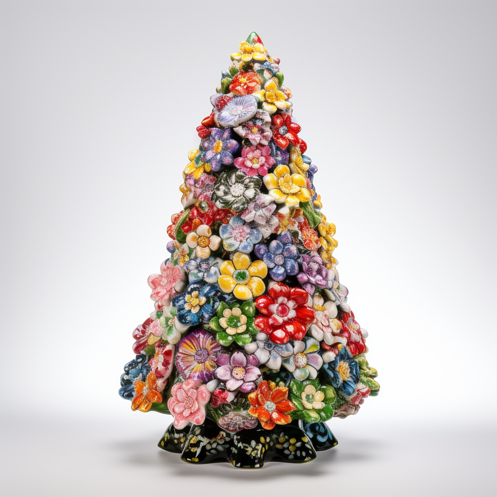 Vibrant ceramic Christmas tree with flowers