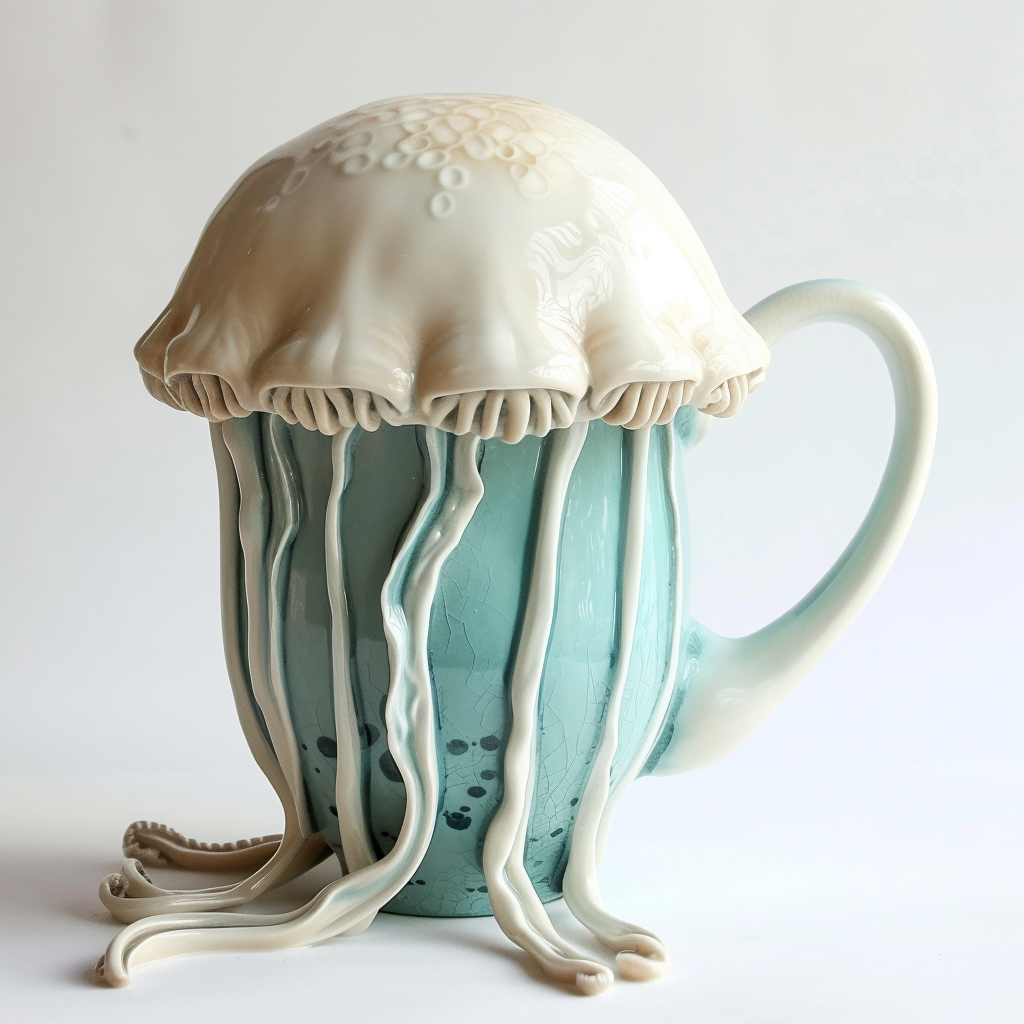 Ceramic Mug in Jellyfish Shape on White Background