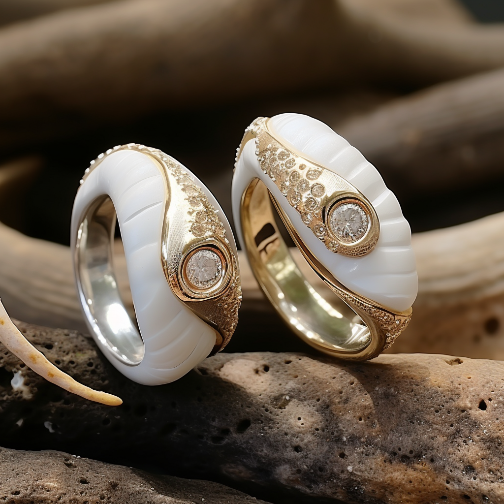 Ceramic open ring with seashell motif