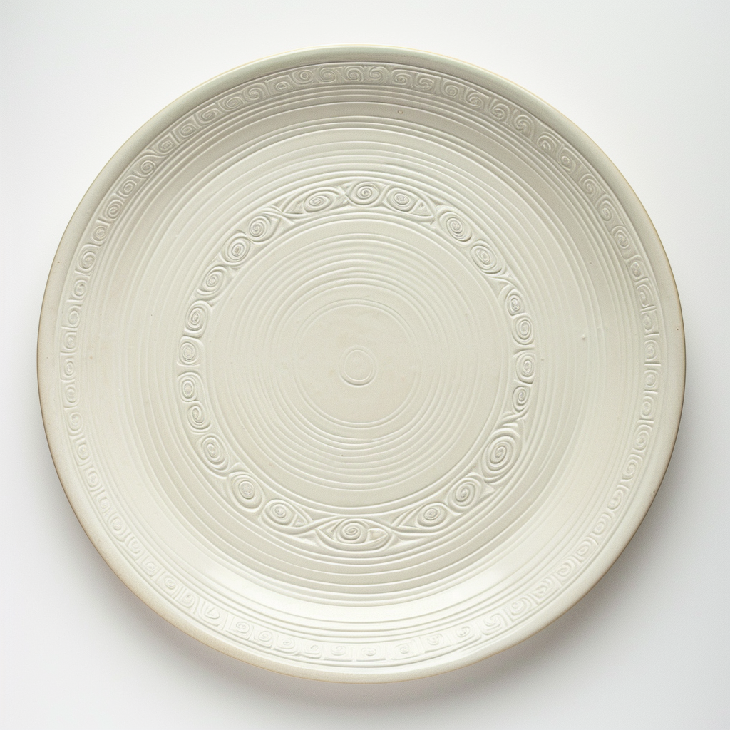 Ceramic Plate with Blind Embossed Design and Greek Pottery Symbols