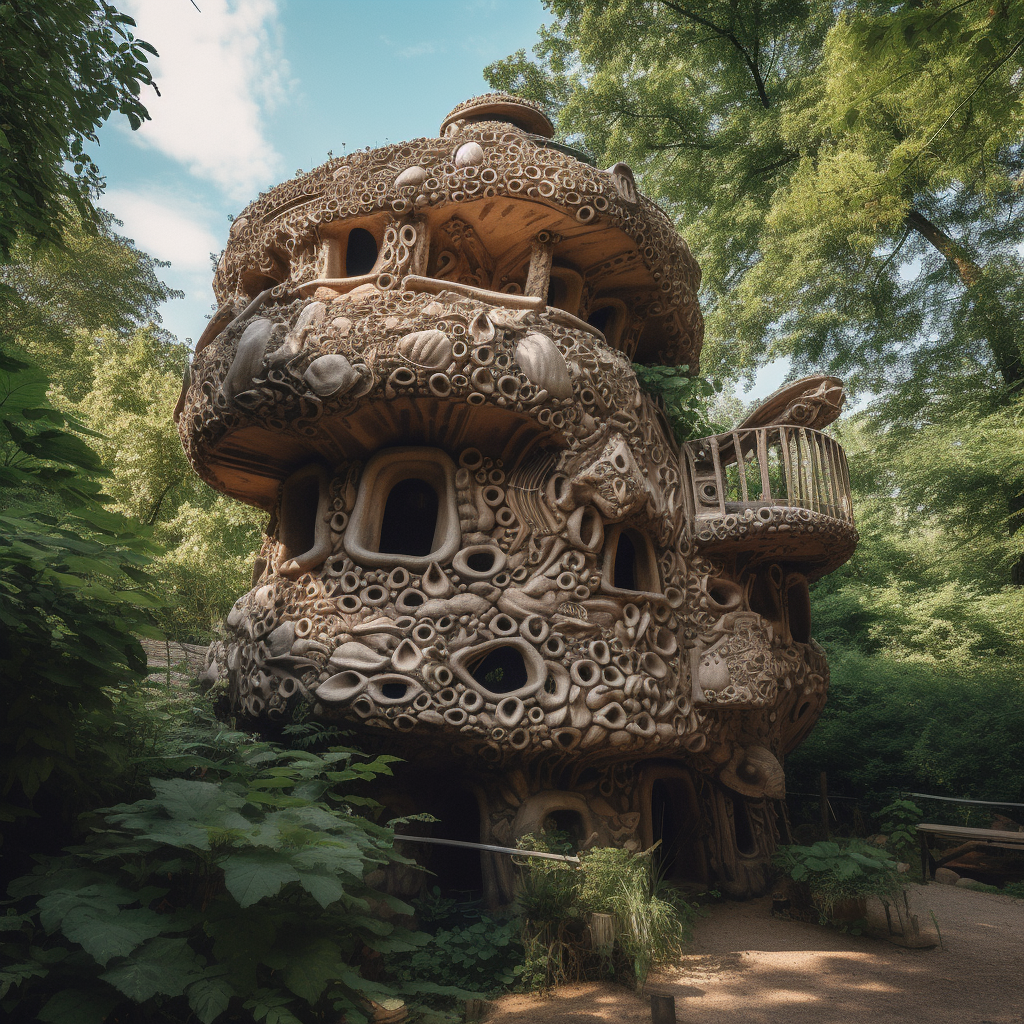 Ceramic treehouse used for prehistoric nature restoration