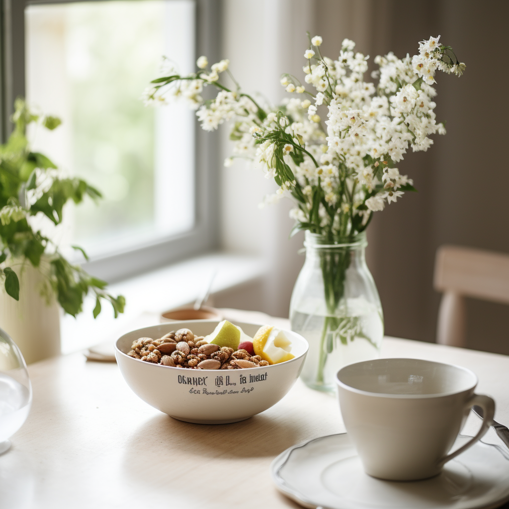 Nutritious cereal bowl with plant-based milk