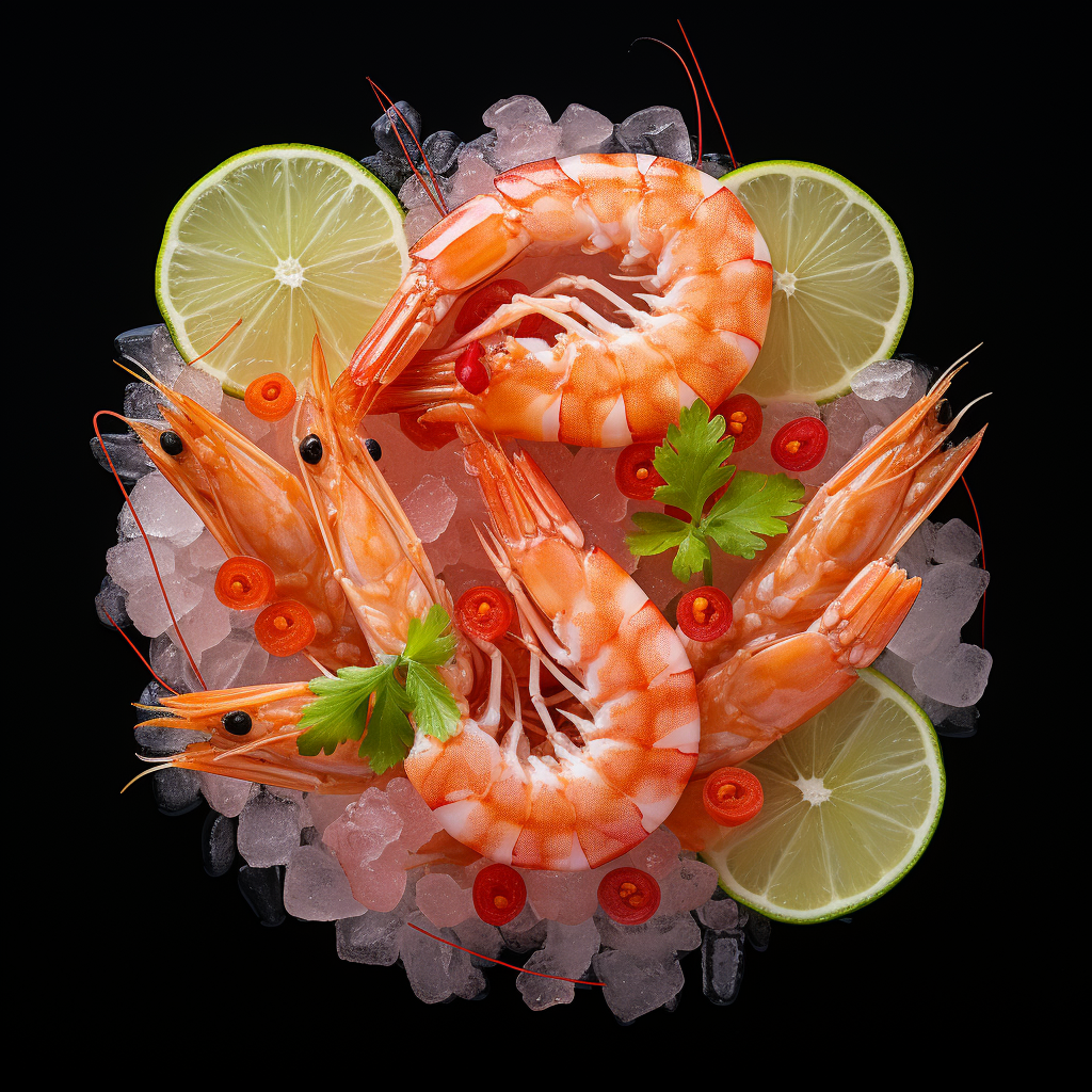 Freshly made ceviche shrimp on black background