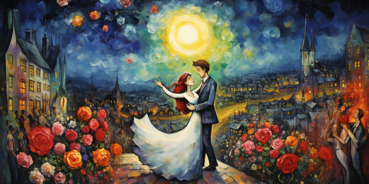 Colorful Chagall-style celebration of life