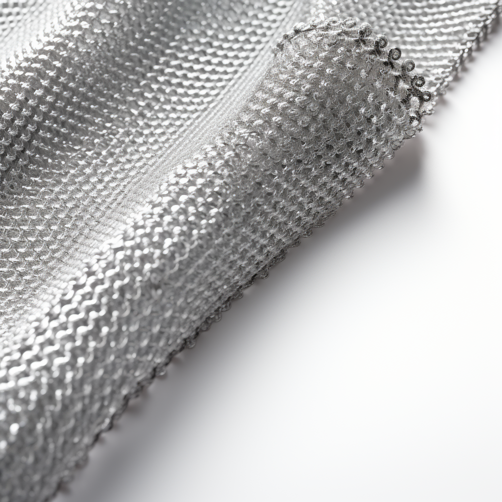 Chainmail fabric in wind against white backdrop