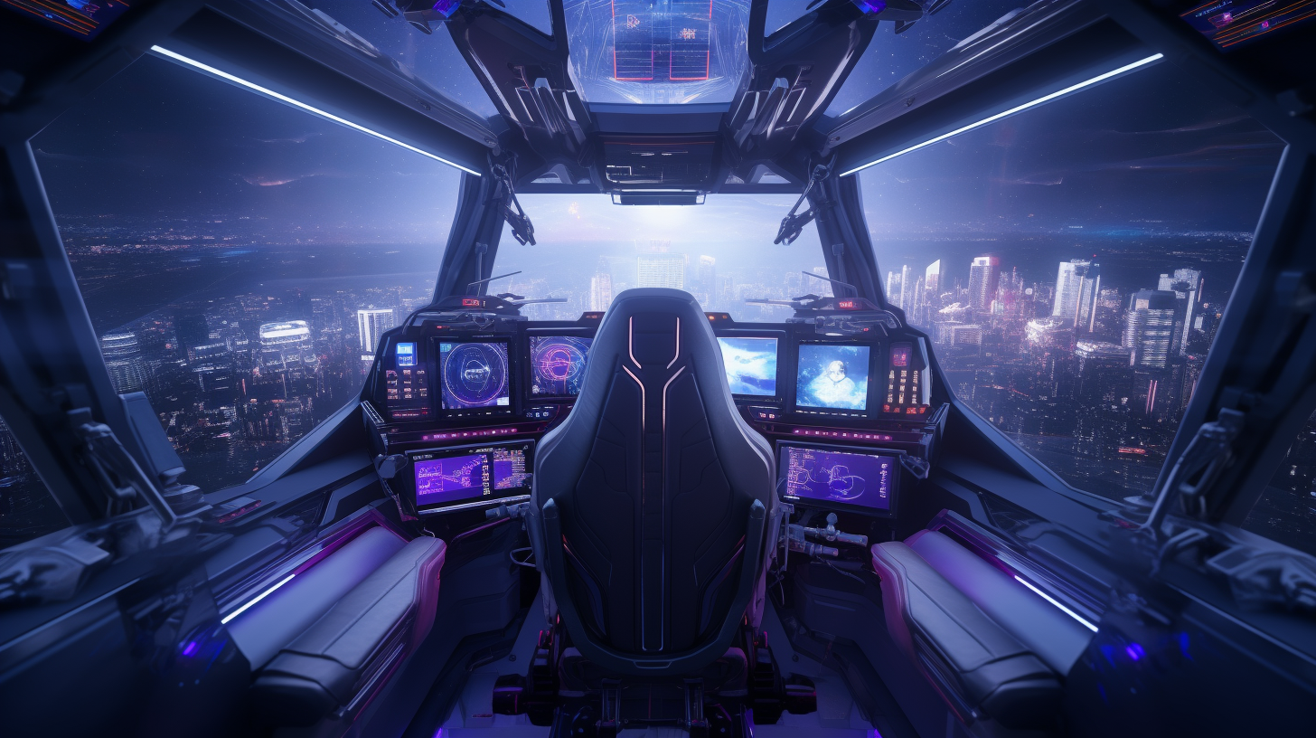 Futuristic chairless cockpit in spaceship