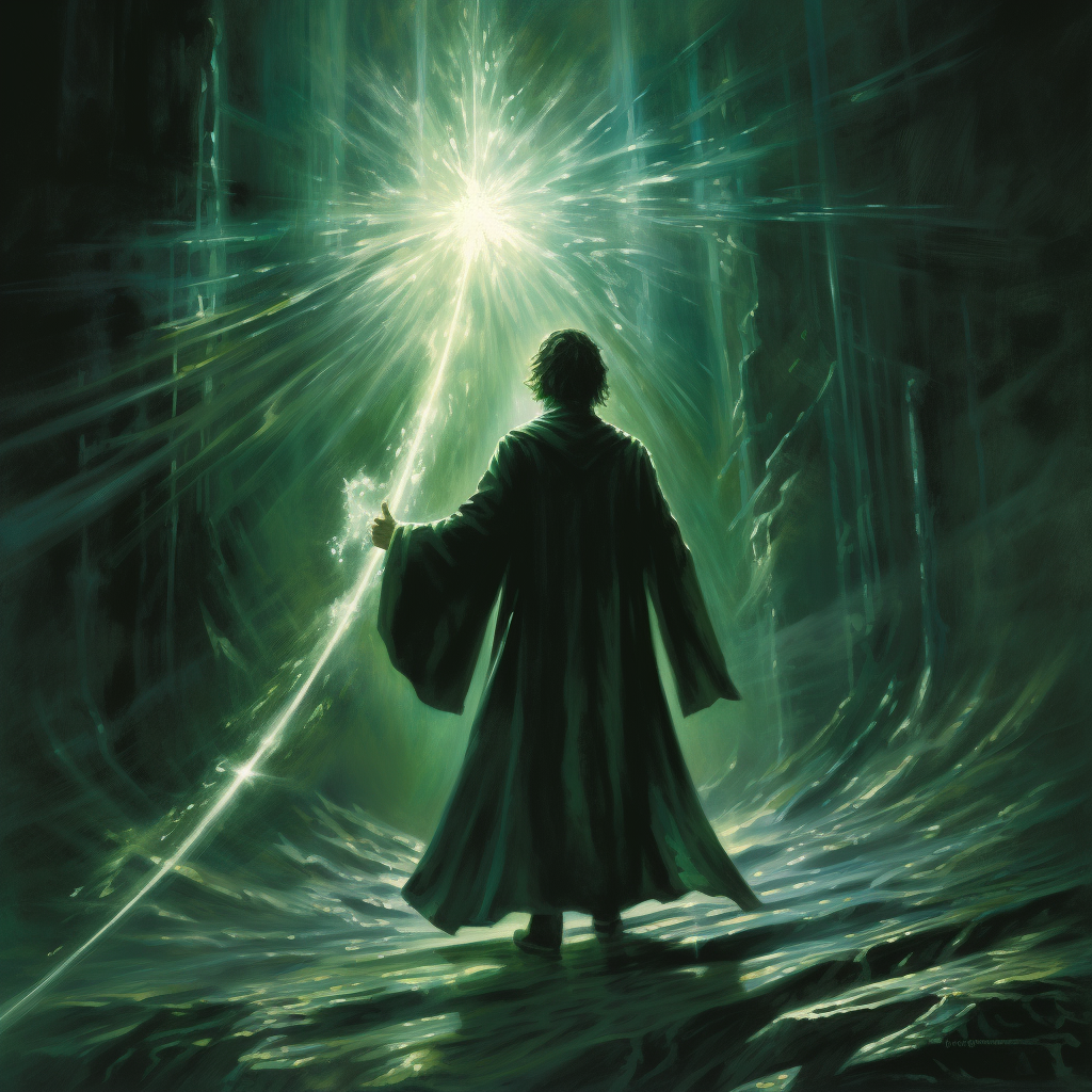 Harry Potter casting powerful green spell