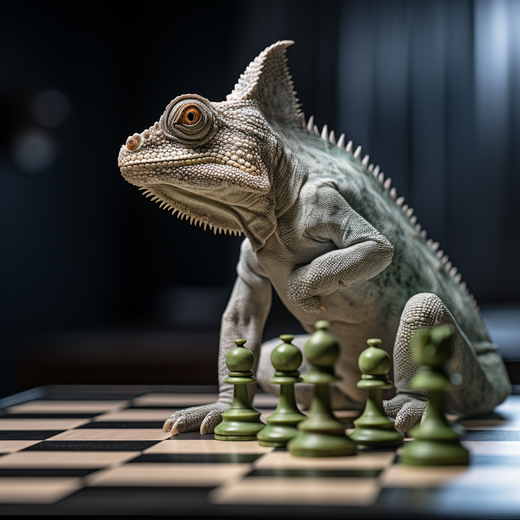 Chameleon on Chessboard Photo