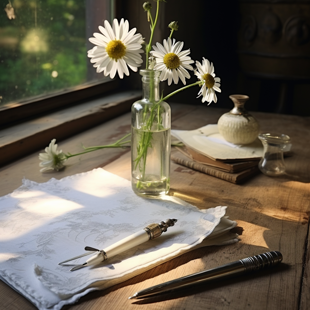 Chamomile on Beige Wooden Desk