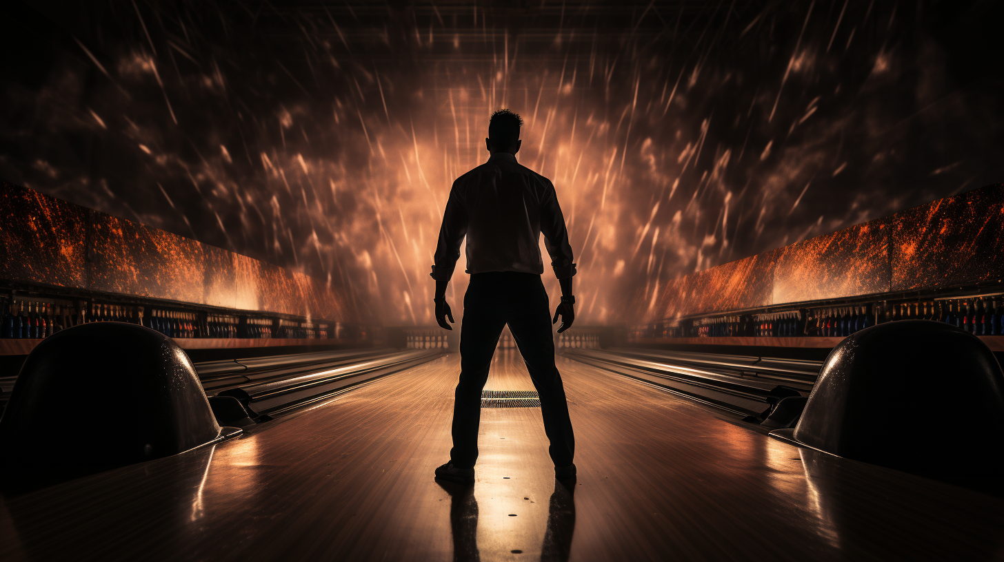 Champion bowler releasing bowling ball in black and white