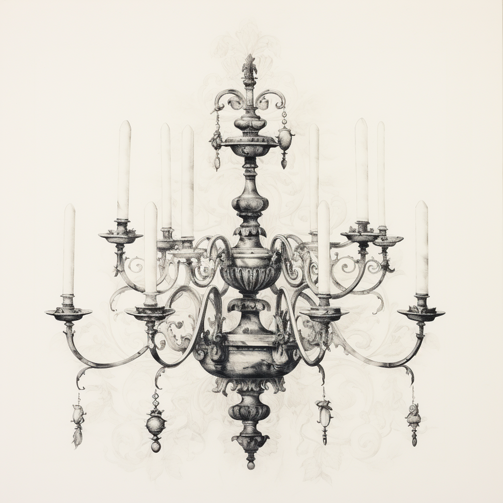 Chandelier Etching White Background