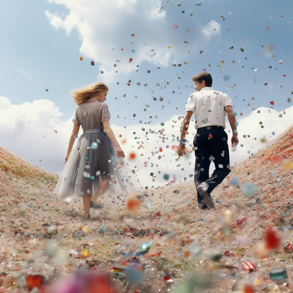 Colorful particles spread in surreal field - Chanel Advertising Campaign