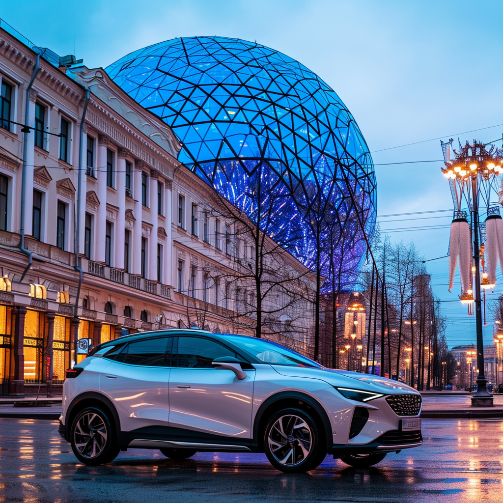 Blue security dome in front of Changan CS35PLUS car