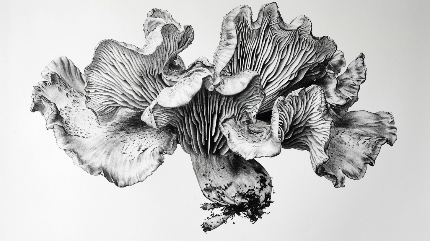 Black and White Chanterelle Mushroom Etching