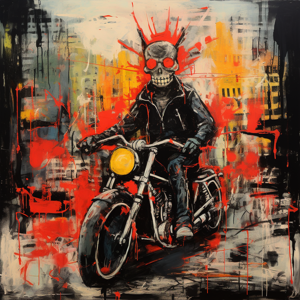 Artwork of chaotic punk city biker demon