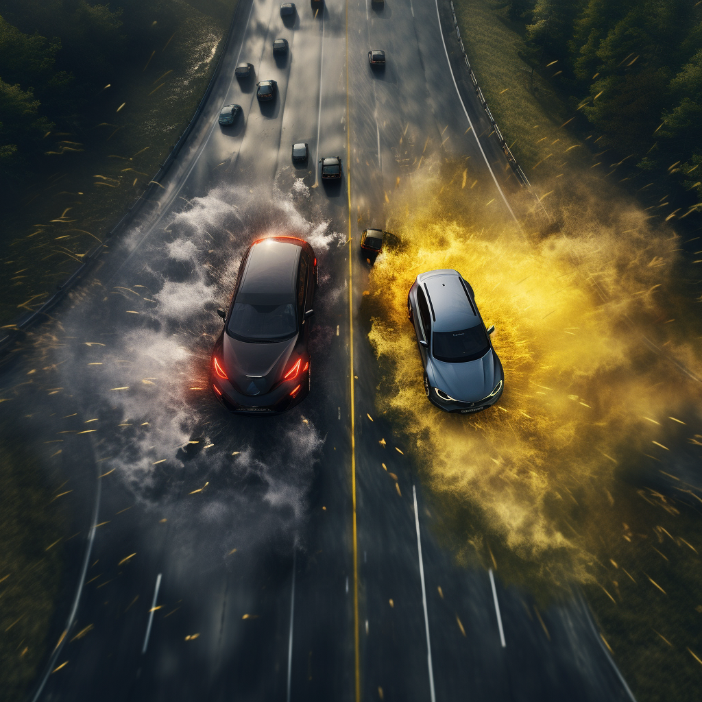 Two Cars Racing During Extreme Traffic