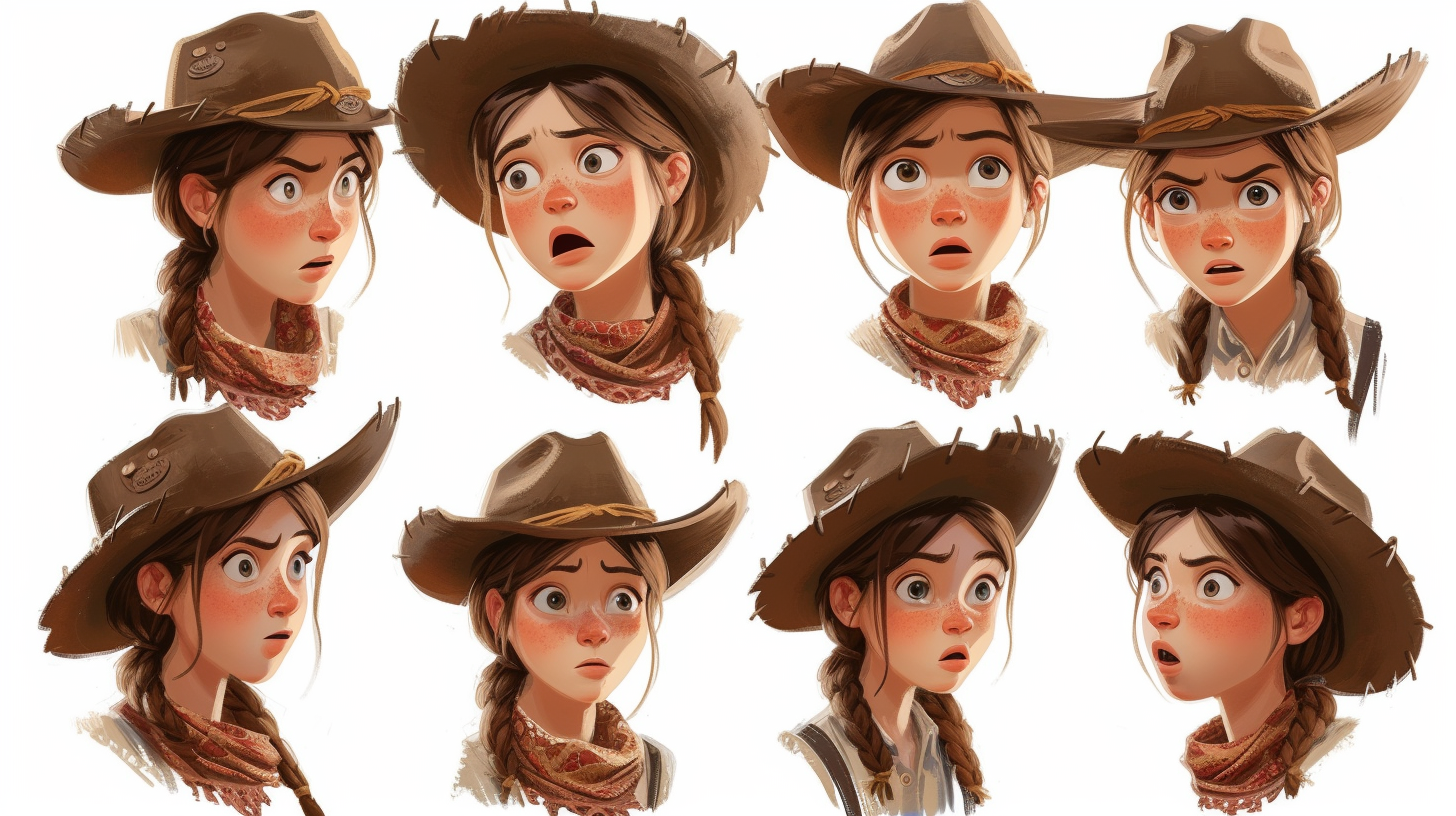 Cowgirl with various expressions