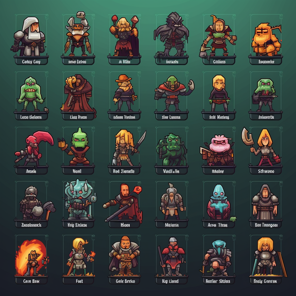 Pixel art of character select menu