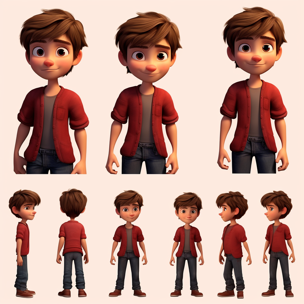 Kind boy with narrow face and brown hair wearing a red shirt