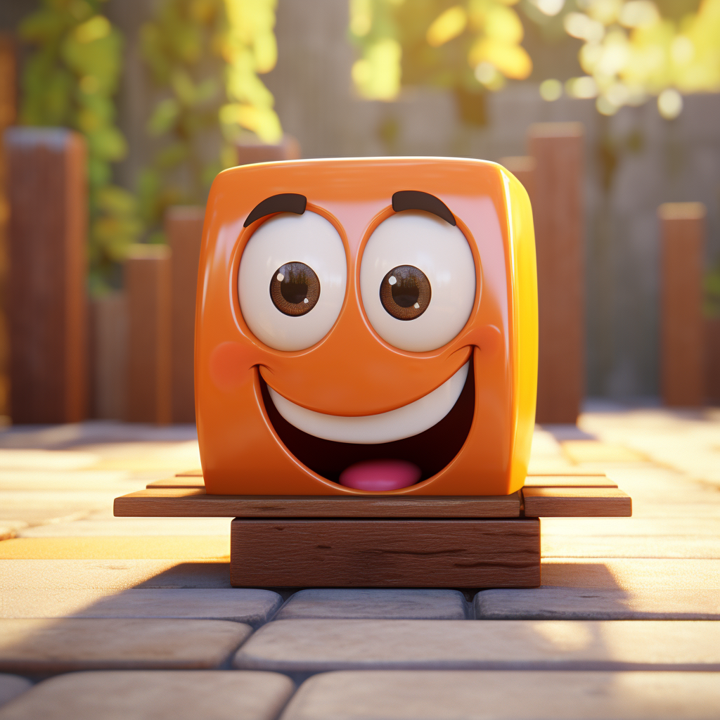 3D character with smiley face on screen