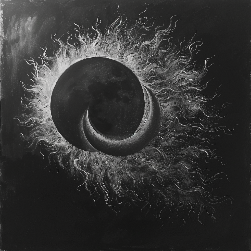 Sun Moon Charcoal Drawing Simple