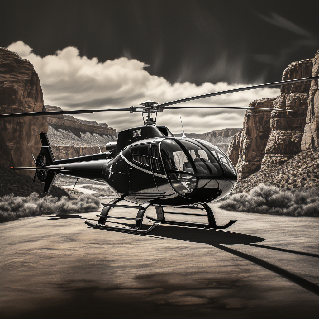 Charcoal Grey R44 Helicopter at Zion National Park